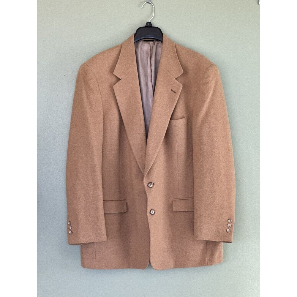 Roundtree & Yorke 100% Camel Hair Mens Blazer Size 44L 2 Button Flaw Small Holes